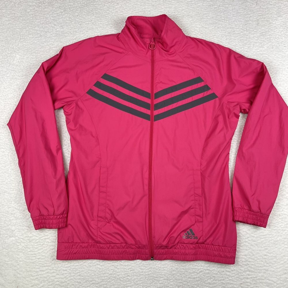 Adidas Jacket‎ Womens Medium Activewear Full Zip Pink Logo Sports Windbreaker